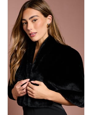 Black Faux Fur Short Cape