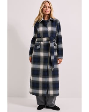 Check Detail Fur Cuff Detail Belted Coat