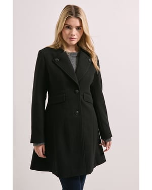 Button Detail Faux Wool Midi Coat