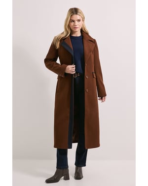 Contrast Detail Single Breasted Midi Coat