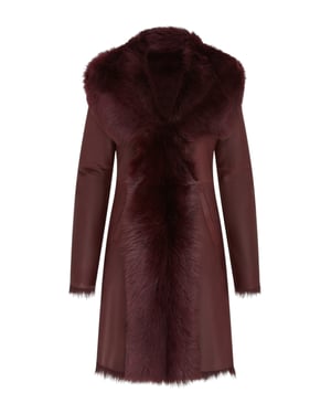 Dames Trenchcoat met capuchon van bordeauxrood Toscaanse schapenvacht - Coast