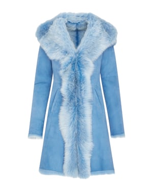 Dam Blå Toscana Fårskinnsmocka Trenchcoat med Huva - Aura