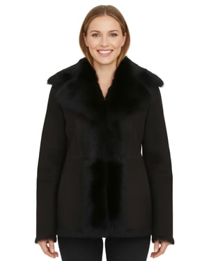Svart Toscana Merino Shearling Mockajacka Dam i Fårskinn - Siena