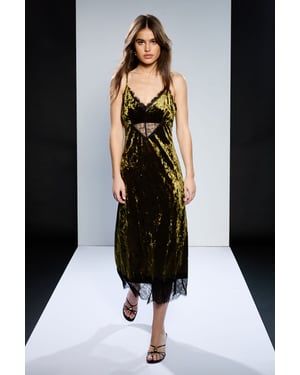 Runway 1.8.1.8 Velvet Lace Detail Slip Dress