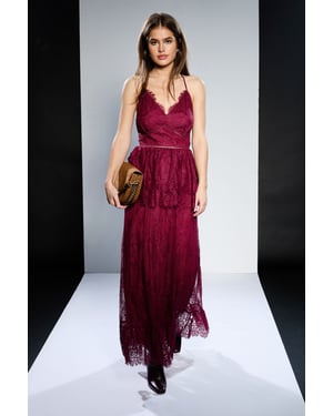 Runway 1.8.1.8 Strappy Lace Peplum Maxi Dress