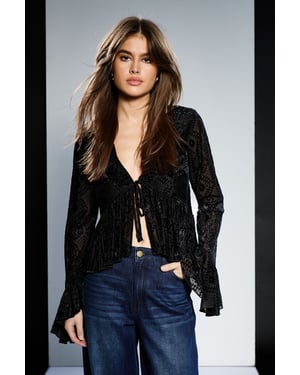 Runway 1.8.1.8 Ruffle Textured Tie Up Blouse