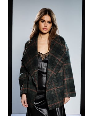 Runway 1.8.1.8 Check Wrap Front Grown Collar Coat