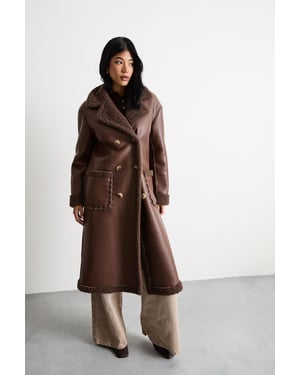 Whipstitch Faux Leather Shearling Coat
