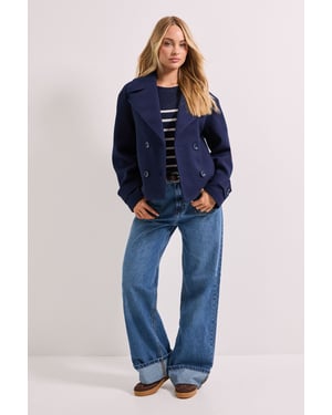 Cuff Detail Wide Collared Short Coat