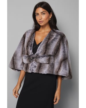 Cropped Embellished Faux Fur Cape
