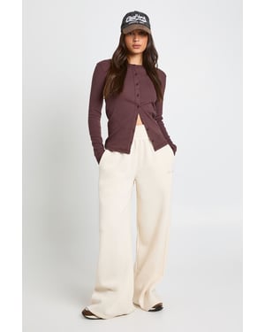 Rib Button Through Long Sleeve Top