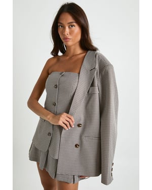 Tonal Mini Check Tailored Bandeau Top