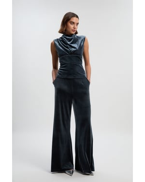Velvet Woven Wide Leg Trouser