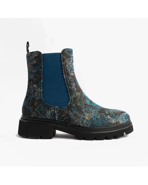 Heavenly Feet Zeta Meadow Velour Womens Chelsea Boots Blue Velour