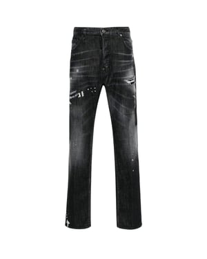 Dsquared2 642 Denim Paint Splash Svarta Jeansbyxor Herr