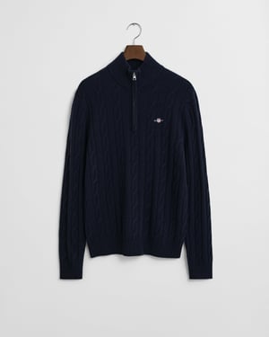 433 Lambswool Cable Knit Half Zip Half Zip Jumper in Dark Blue