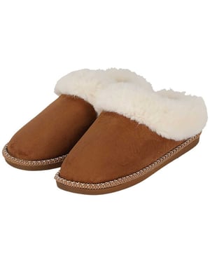 Apollo Dames instap pantoffels teddy donker