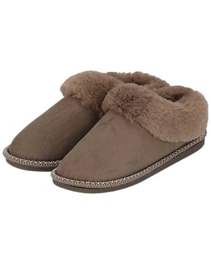Apollo Dames instap pantoffels teddy taupe