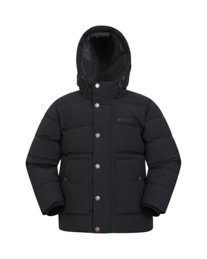 'Manta' Kids Padded Jacket with Front Pockets & Chin Guard Borg Lined Coat Black