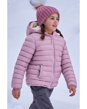 'Seasons' Kids Padded Jacket with Side Pockets Fur Lined Water Resistant School Coat Dusty Pink