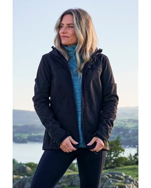 'Exodus' Women's Softshell Jacket with Multiple Pockets Water Resistant Coat Black
