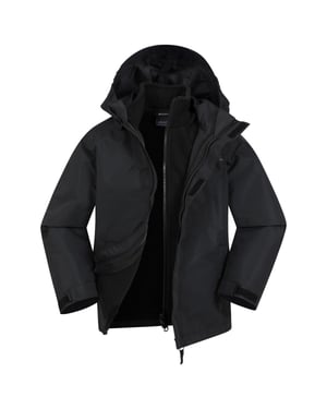 'Fell' Kids 3 in 1 Jacket with Pockets Water Resistant Hooded Coat Black