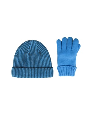 Kids Isotherm Ribbed Knit Beanie and Glove Set Fur Lined Winter Outdoor Wear Navy