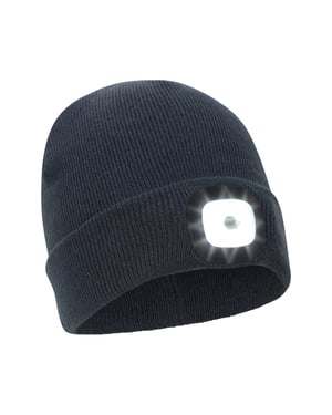 'Highlands' Kids Light Up Beanie USB Chargeable Nighttime Cosy Winter Hat Navy