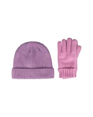 Kids Isotherm Ribbed Knit Beanie and Glove Set Fur Lined Winter Outdoor Wear Pink