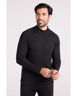 'Talus' Men's Base Layer Top Long Sleeve Zip Neck Comfy Thermal Sweater Black