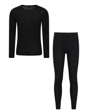 Men's Merino Thermal Top & Pant Breathable Elastic Waistband Gym Set Black