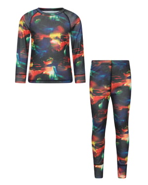 'Talus' Printed Kids Top & Pant Quick Wicking Warm Base Layer Set Blue