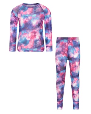 'Talus' Printed Kids Top & Pant Quick Wicking Warm Base Layer Set Purple