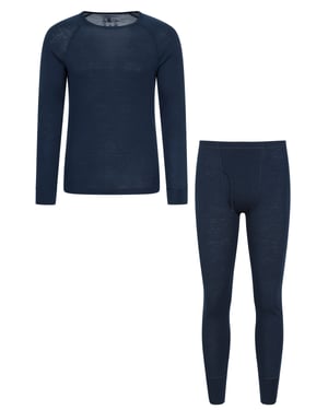 Men's Merino Thermal Top & Pant Breathable Elastic Waistband Gym Set Navy