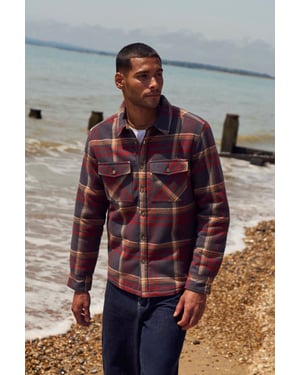 'Tide' Men's Shirt with Front Pockets Fleece Lined Warm Cosy Top Berry