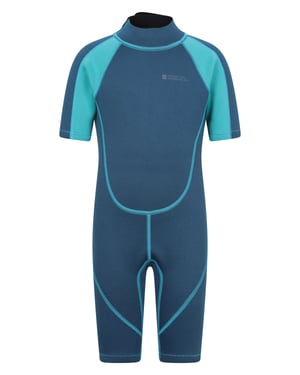 Kids Shorty Wetsuit Neoprene Fabric Flat Seams Surf Diving Swimwear Teal