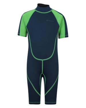 Kids Shorty Wetsuit Neoprene Fabric Flat Seams Surf Diving Swimwear Green