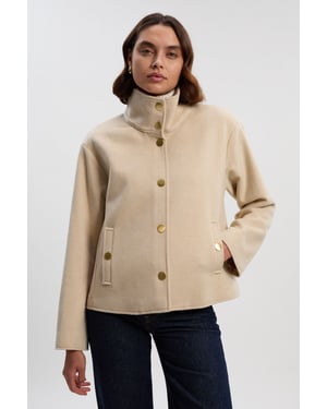 Brushed Wool Funnel Neck Tailored Short Coat