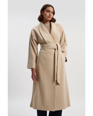 Brushed Wool Belted Wrap Tailored Maxi Coat