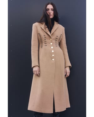 Wool Polished Whip Stitch Tailored Midi Coat