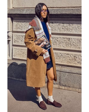 Faux Suede Collared Longline Jacket