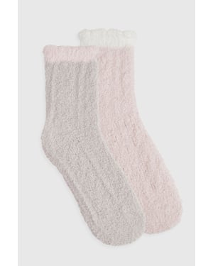 Cable Knit Fluffy Socks 2 Pack