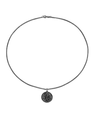 Gent's Oxidised Sterling Silver St Christopher Pendant Necklace