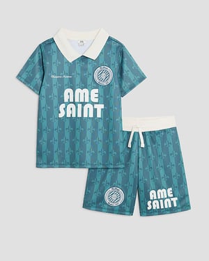 River Island Boys 2 Piece Set Mini Green Football T-Shirt & Shorts