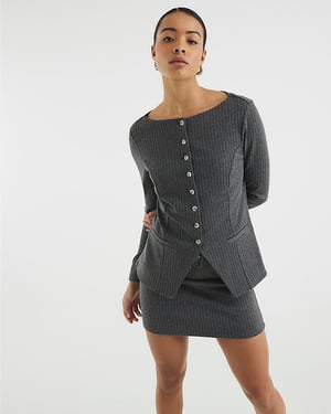 River Island Womens Grey Pinstripe Long Sleeve Top