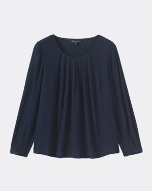 Pleat Neck Top in Dark Blue