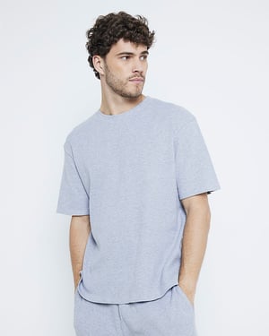 River Island Mens Pyjamas Set Grey Waffle T-Shirt And Trousers