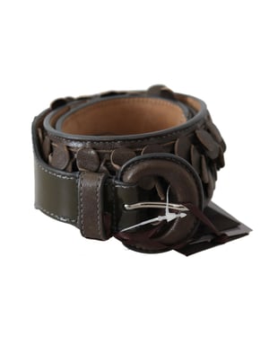 Ermanno Scervino Dark Brown Leather Round Buckle Waist Belt