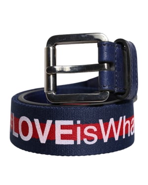 Dolce & Gabbana Blauwe Katoenen Leren Gedrukte Metalen Gesp Riem