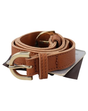 Scervino Street Light Brown Leather Gold Double Buckle Waist Belt